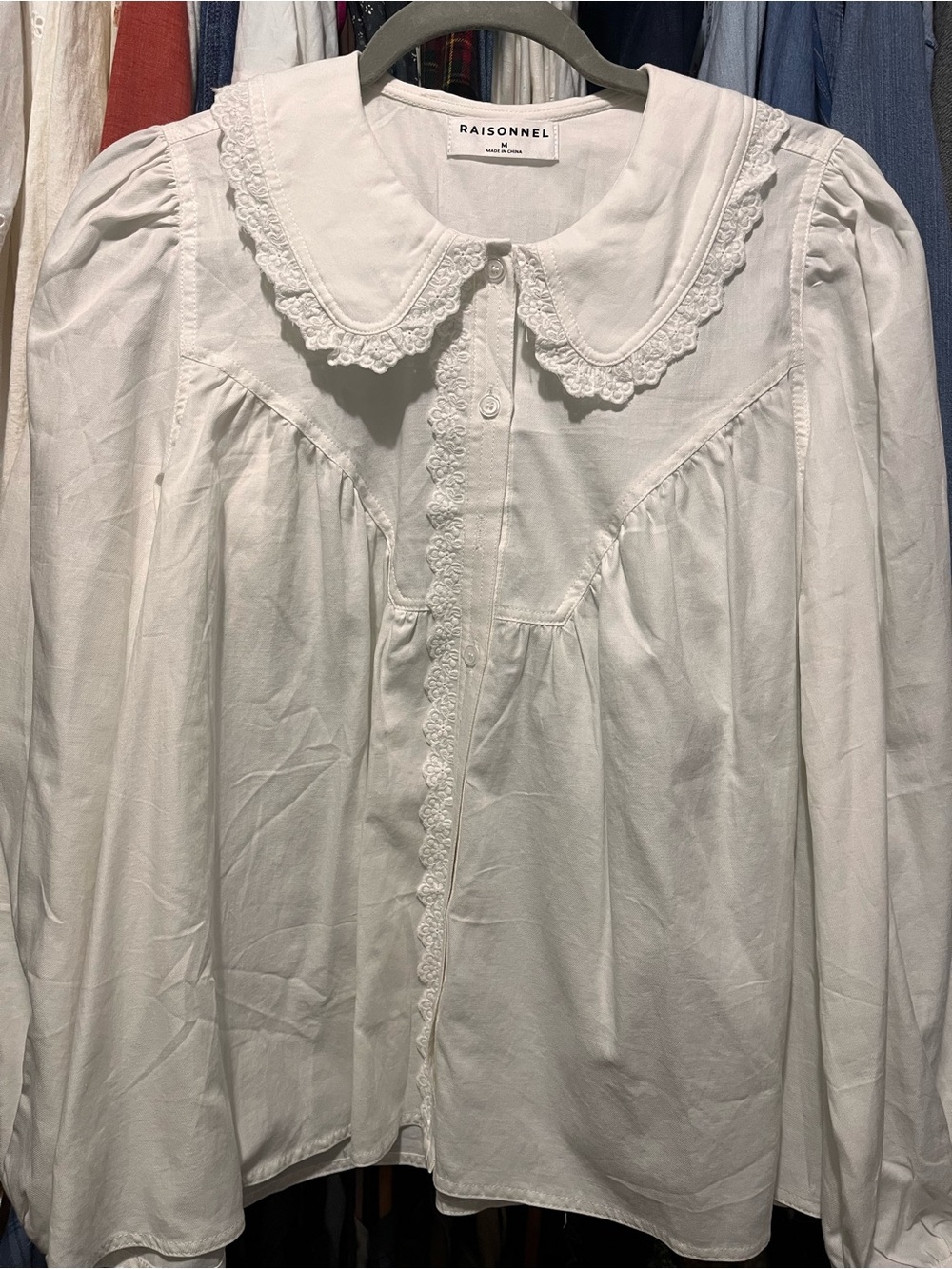 Peter Pan Collar White Cotton Blouse Top